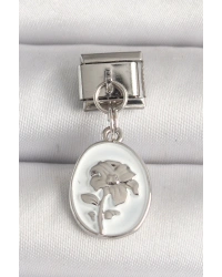 316L Çelik Gümüş Renk Çiçek İşlemeli Beyaz Portre Model Nomination Charm