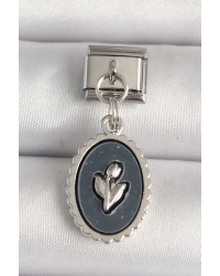 316L Çelik Gümüş Renk Çiçek İşlemeli Siyah Portre Model Nomination Charm