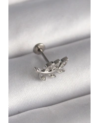 316L Çelik Gümüş Renk Dal Model Zirkon Taş Detaylı Tragus Piercing