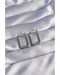 316L Çelik Gümüş Renk Dikdörtgen Model Küpe