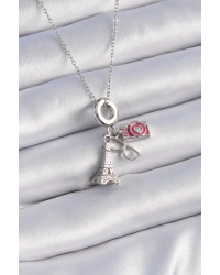 316L Çelik Gümüş Renk Eyfel Kule Fotoğraf Makinesi Model Charm Kadın Kolye