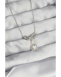 316L Çelik Gümüş Renk Fiyonk Detay Zirkon Taşlı Tektaş Kolye