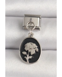 316L Çelik Gümüş Renk Gümüş Çiçek İşlemeli Siyah Portre Model Nomination Charm