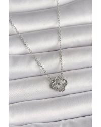 316L Çelik Gümüş Renk İşleme Detaylı Yonca Model Kadın Kolye