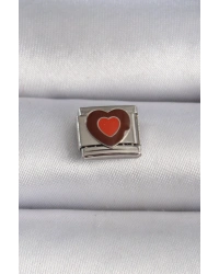 316L Çelik Gümüş Renk Kahverengi Kalp İşlemeli Nomination Charm