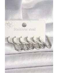 316L Çelik Gümüş Renk Kalp Model Kadın Küpe Seti