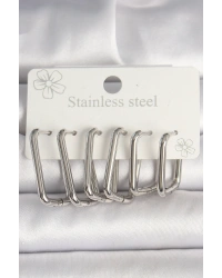 316L Çelik Gümüş Renk Kare Model Kadın Küpe Seti