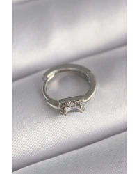 316L Çelik Gümüş Renk Kare Zirkon Taşlı Tragus Piercing