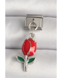 316L Çelik Gümüş Renk Kırmızı Gül Model Nomination Charm