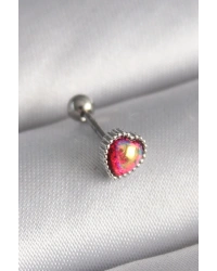 316L Çelik Gümüş Renk Kırmızı Mineli Kalp Tragus Piercing