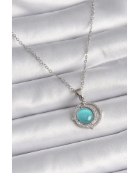 316L Çelik Gümüş Renk Mavi Sedefli Hilal Model Kadın Kolye