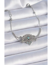 316L Çelik Gümüş Renk Mavi Taşlı Etnik Desen Kadın Bileklik