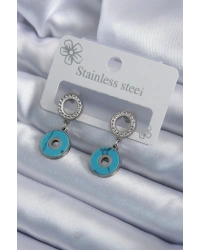 316L Çelik Gümüş Renk Mavi Taşlı Zirkon Taşlı Kadın Küpe