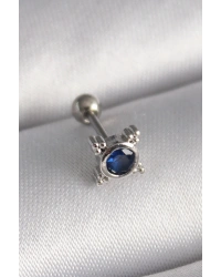 316L Çelik Gümüş Renk Mavi Zirkon Taşlı Tragus Piercing