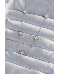 316L Çelik Gümüş Renk Minimal Beyaz Sedefli Yonca Kolye