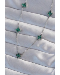 316L Çelik Gümüş Renk Minimal Yeşil Mineli Yonca Kolye