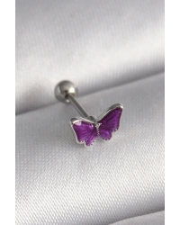 316L Çelik Gümüş Renk Mor Kelebek Model Tragus Piercing