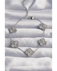 316L Çelik Gümüş Renk Motifli Yonca Bileklik