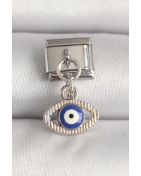 316L Çelik Gümüş Renk Nazar Boncuk Detaylı Göz Model Nomination Charm