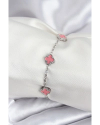 316L Çelik Gümüş Renk Pembe Baby Boy Yonca Kadın Bileklik