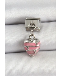 316L Çelik Gümüş Renk Pembe Kalp Model Nomination Charm