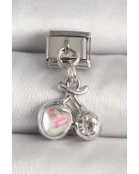 316L Çelik Gümüş Renk Pembe Mineli Kalp Zirkon Taş Detay Nomination Charm