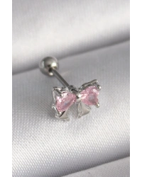 316L Çelik Gümüş Renk Pembe Zirkon Taşlı Fiyonk Tragus Piercing