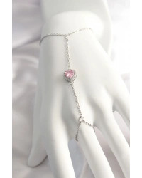 316L Çelik Gümüş Renk Pembe Zirkon Taşlı Kalp Şahmeran