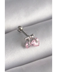 316L Çelik Gümüş Renk Pembe Zirkon Taşlı Kalp Tragus Piercing