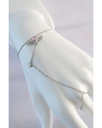 316L Çelik Gümüş Renk Pembe Zirkon Taşlı Kanatlı Kalp Model Şahmeran