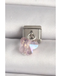 316L Çelik Gümüş Renk Pembe Zirkon Taşlı Kelebek Model Nomination Charm
