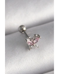 316L Çelik Gümüş Renk Pembe Zirkon Taşlı Kelebek Tragus Piercing