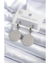 316L Çelik Gümüş Renk Pentagram İşleme Model Kadın Küpe