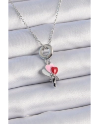 316L Çelik Gümüş Renk Renkli Kalp Figür Charm Model Kadın Kolye