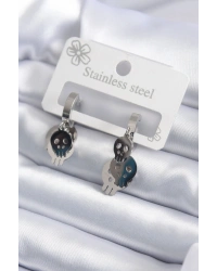 316L Çelik Gümüş Renk Sallantı Kuru Kafa Model Kadın Küpe