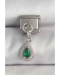 316L Çelik Gümüş Renk Sallantı Yeşil Zirkon Taşlı Damla Model Nomination Charm