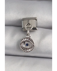 316L Çelik Gümüş Renk Sallantı Zirkon Taşlı Göz Model Nomination Charm