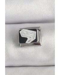 316L Çelik Gümüş Renk Siyah Beyaz Kuş İşlemeli Nomination Charm