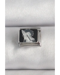 316L Çelik Gümüş Renk Siyah İşlemeli Portre Model Nomination Charm