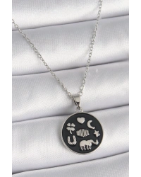 316L Çelik Gümüş Renk Siyah Renk Şans Kolyesi