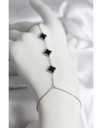 316L Çelik Gümüş Renk Siyah Yonca Model Kadın Şahmeran