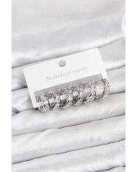 316L Çelik Gümüş Renk Su Yolu Halka Küpe Seti