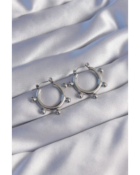 316L Çelik Gümüş Renk Topçuk Tasarımlı Oval Küpe