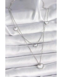 316L Çelik Gümüş Renk Zincir 2Li Zincir Kalp Model Kadın Kolye