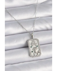 316L Çelik Gümüş Renk Zincir Aslan Burcu Zirkon Taşlı Kadın Kolye