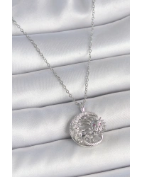 316L Çelik Gümüş Renk Zincir Ay Güneş Model Zirkon Taş Detay Kadın Kolye