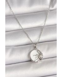 316L Çelik Gümüş Renk Zincir Beyaz Mineli Gün Batımı Model Kadın Kolye