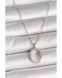 316L Çelik Gümüş Renk Zincir Beyaz Mineli Gün Batımı Model Zirkon Taş Detaylı Kadın Kolye