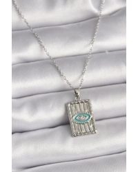 316L Çelik Gümüş Renk Zincir Göz İşlemeli Madalyon Model Kadın Kolye