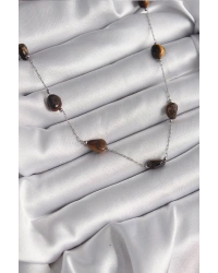 316L Çelik Gümüş Renk Zincir Kahverengi Doğaltaş Model Kadın Kolye